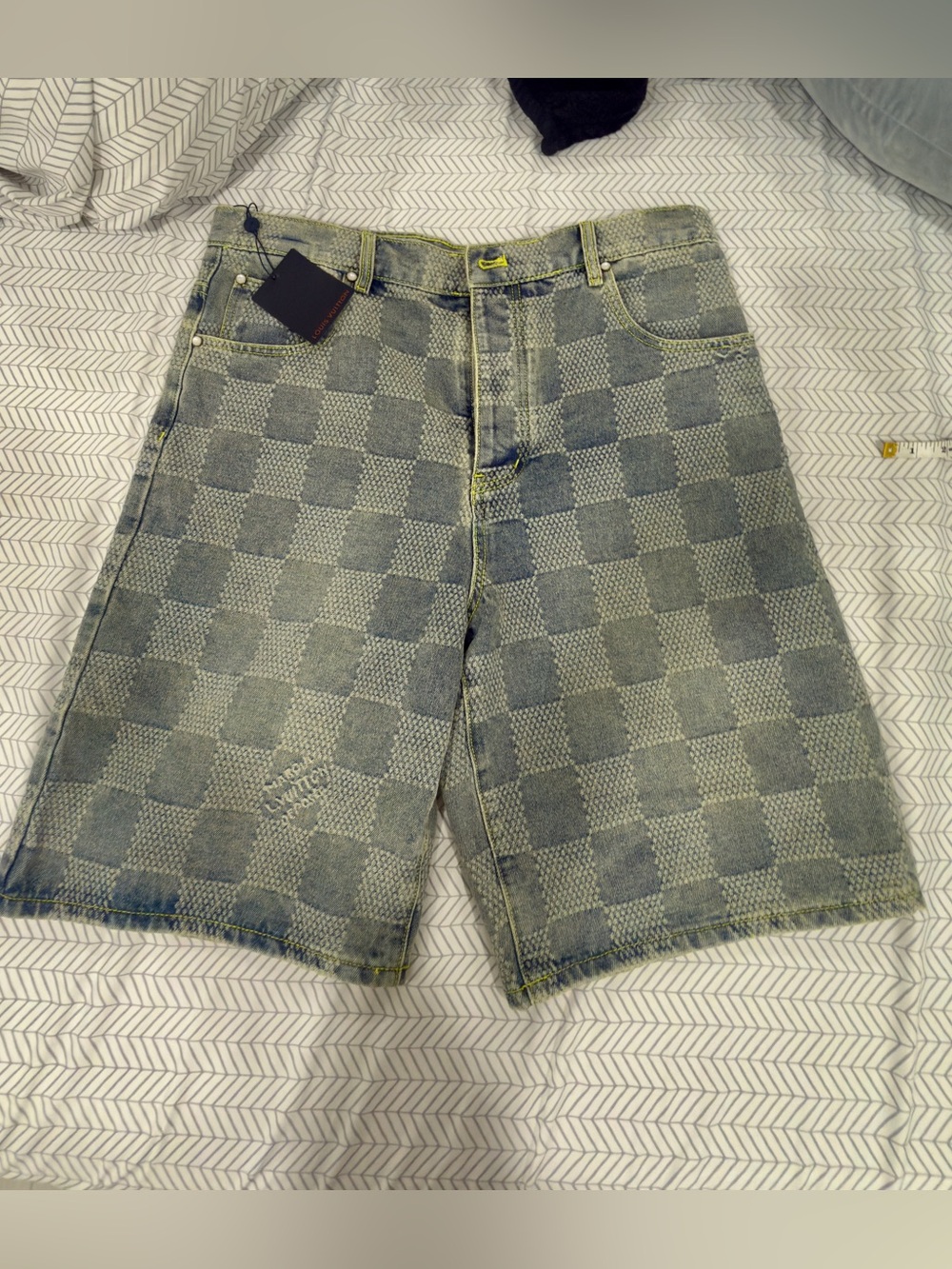 Men's Checkered Denim Shorts - Light Blue Louis Vuitton